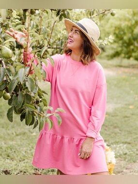 SMASH + TESS Jillian Harris Collab Pink Drop-Waist Sweat Mini Bamboo Dress